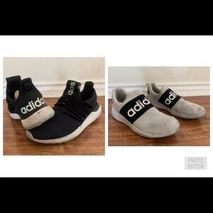 Lot of 2 ADIDAS ORIGINAL Mens Black White Mesh Low Top Sneakers  Shoes 12 & 12.5